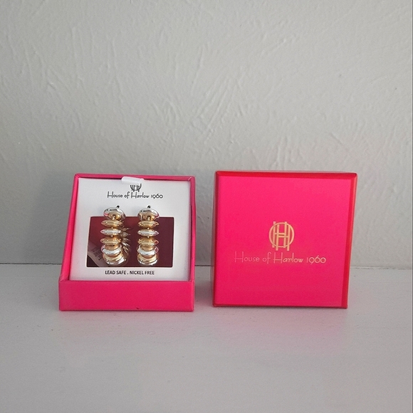 NWT House Of Harlow 1960 Two Tone Chunky Hoop Earrings - Picture 2 of 2